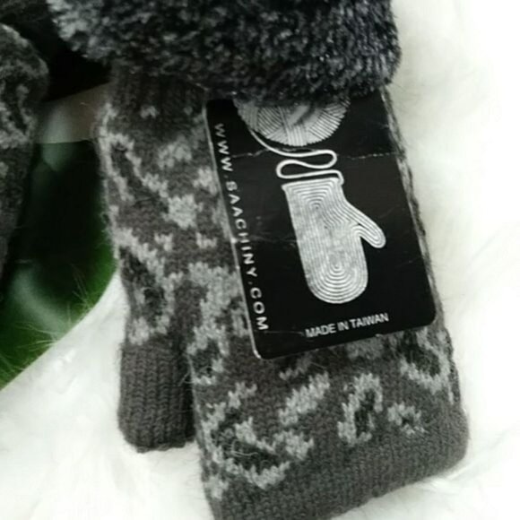 NWT Saachi Knit Gloves Half Gloves Thick Fur Inside No Finger Holes Dark Gray OS - Picture 4 of 7